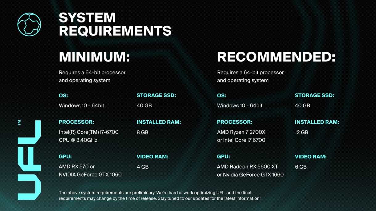 Системные требования для игры UFL на ПК